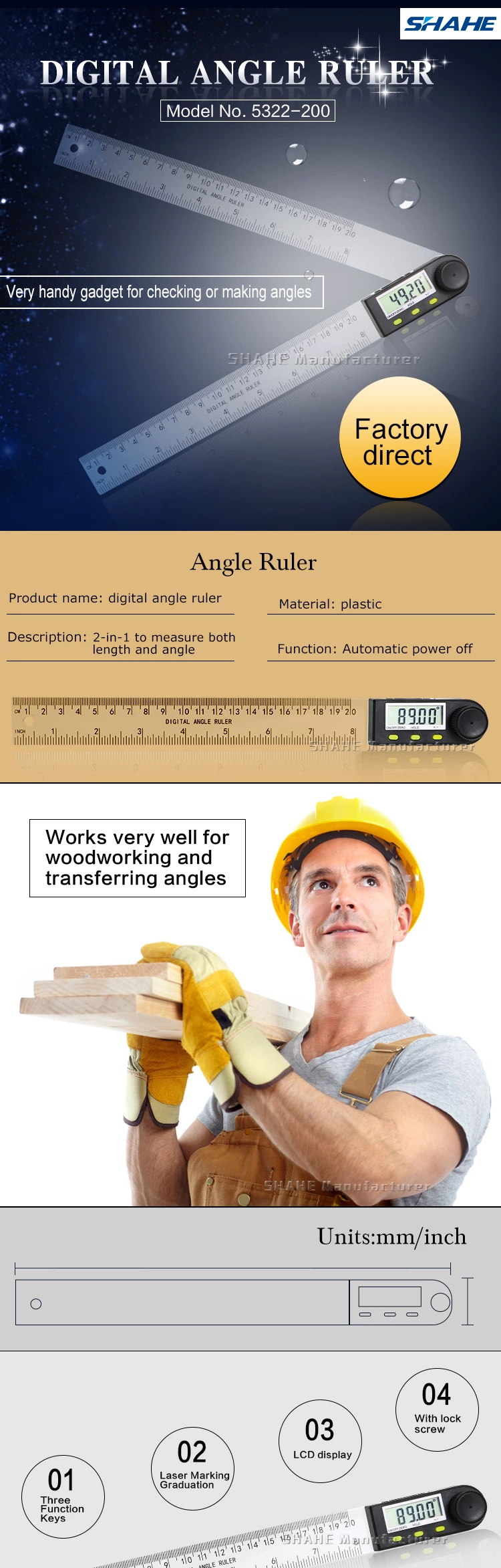 5422B Plastic Digital angle ruler
