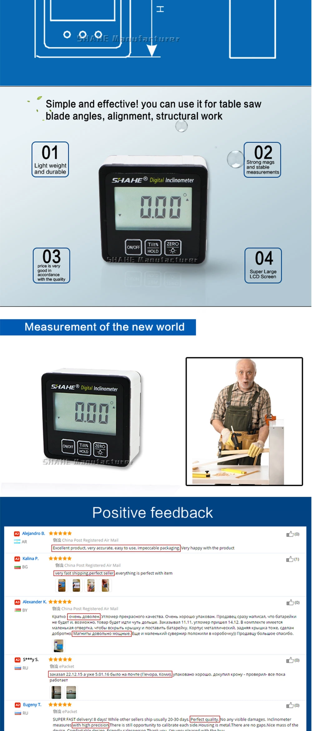 5515-90W Aluminum alloy Digital inclinometer with white backlight