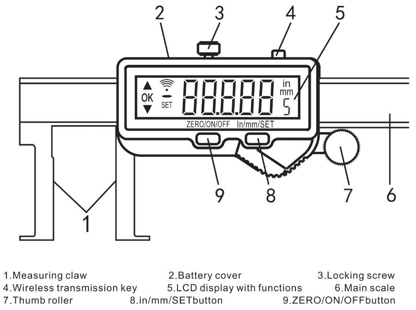 5120L Встроенный беспроводной цифровой штангенциркуль с внутренней канавкой и плоской вершиной