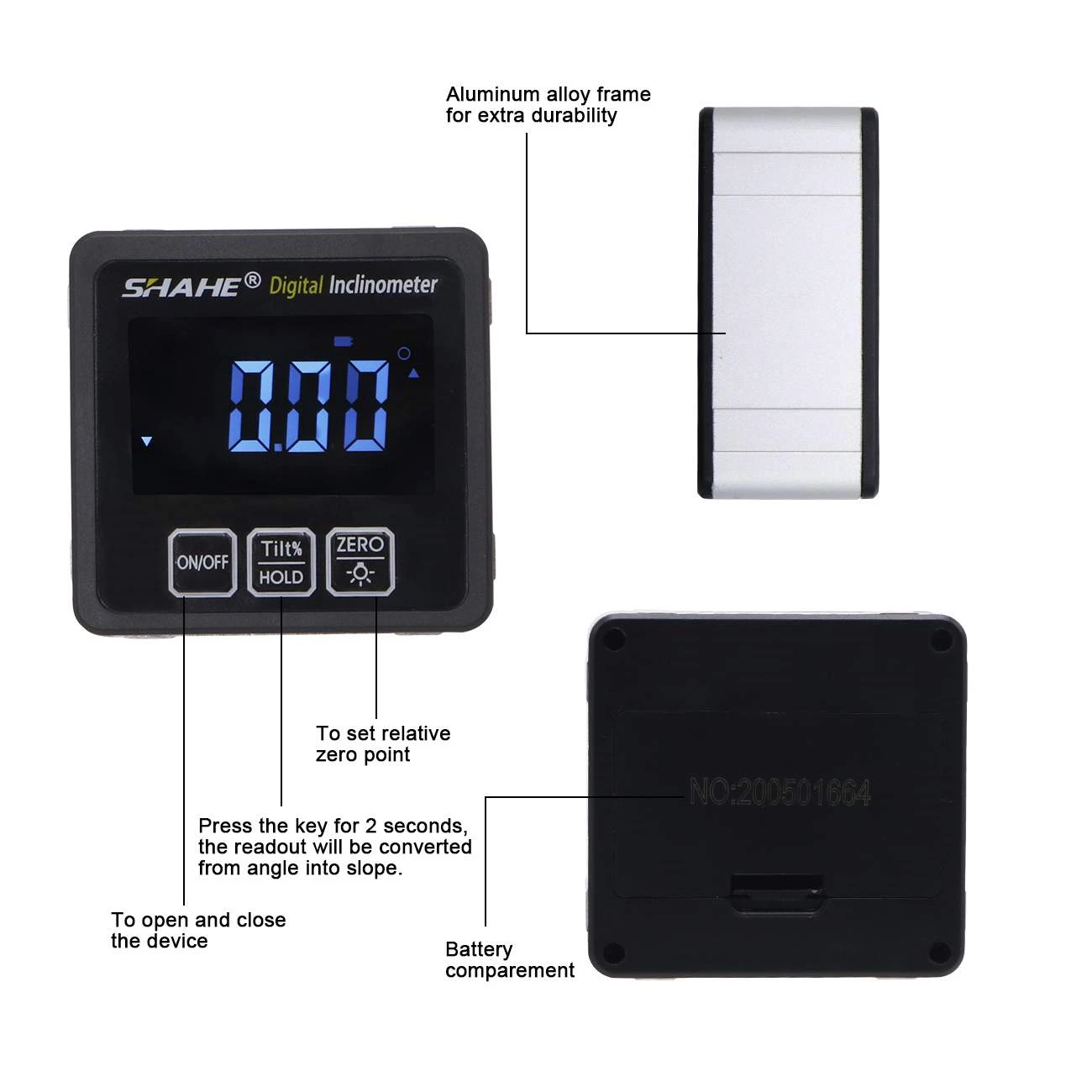 5515-90BW Aluminum alloy Digital inclinometer with white word