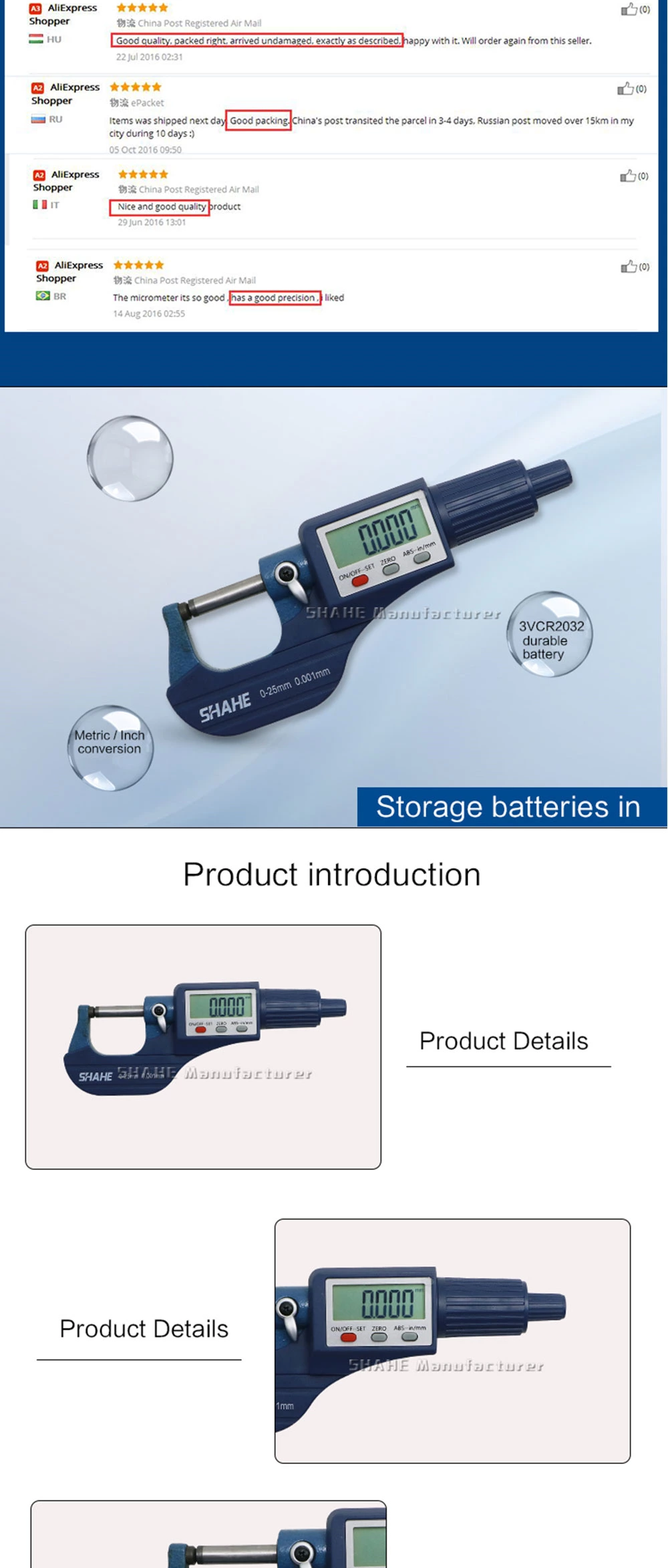 5216 Digital tube Micrometer with Single Round head
