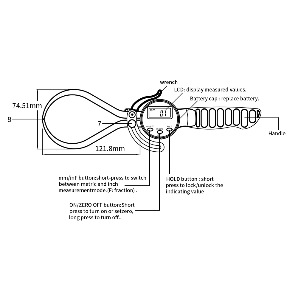 Digital Outside Caliper Thickness Gauge + Handle